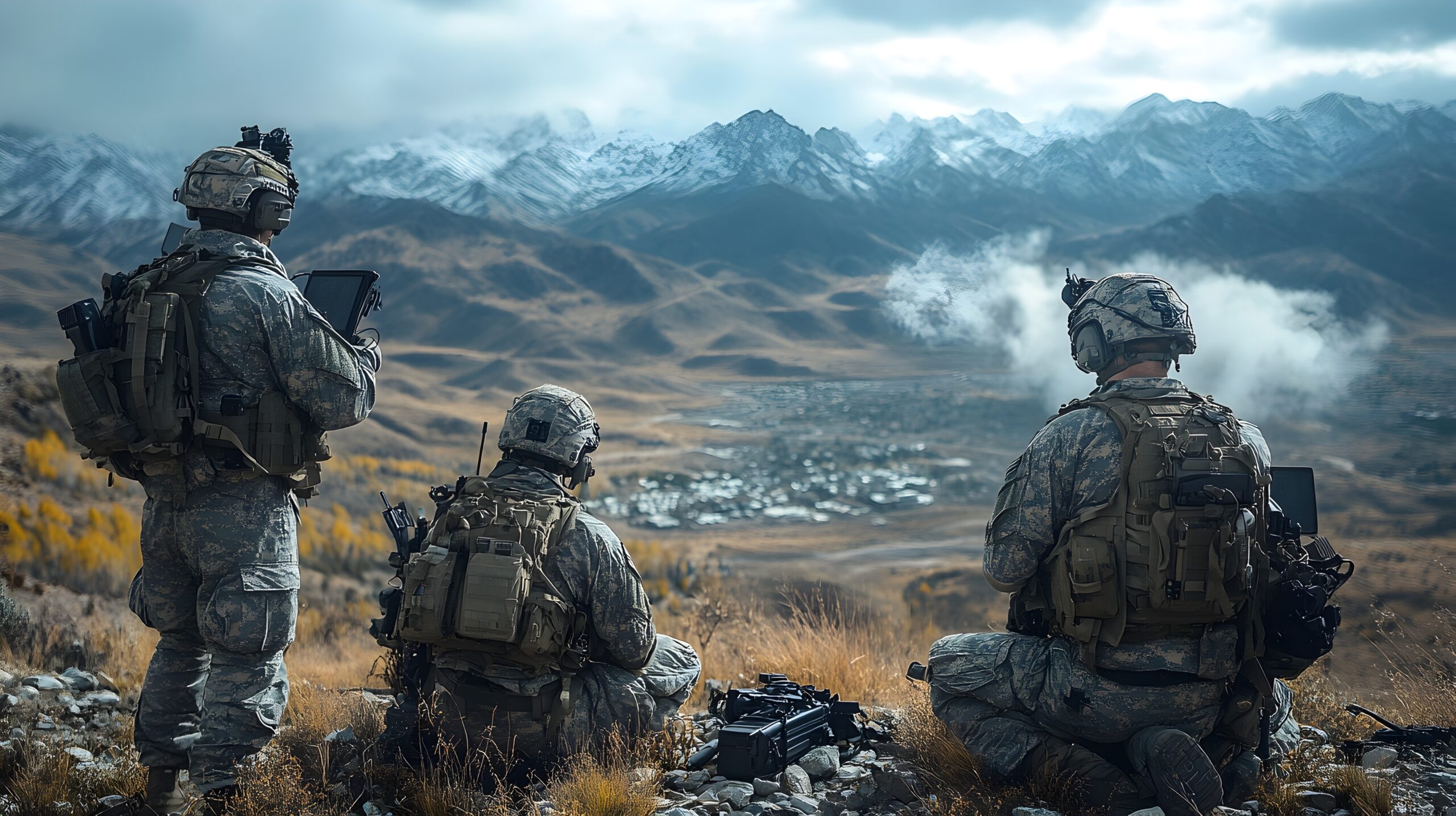 soldiers deploying tactical electronic warfare devices to disrupt enemy signals on battlefield
